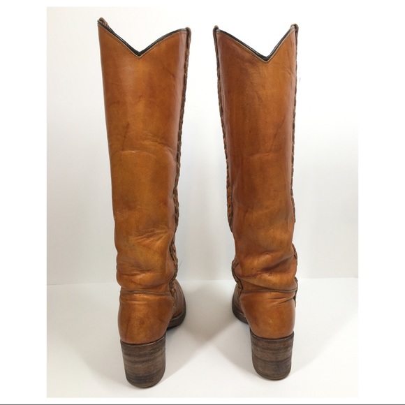 CAPEZIO True Vintage 70’s Yellow Golden Tan Leather Western Boho Tall Boot - Picture 7 of 16